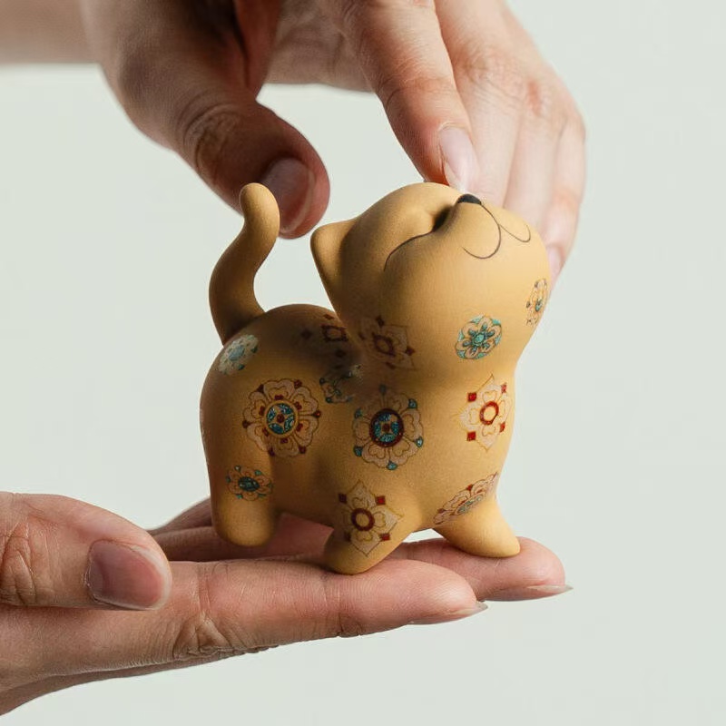 微信图片_20260202112058_1642_6 Golden Duan Zisha Cat Tea Pet & Lid Rest - Handmade Ceramic Tea Accessory