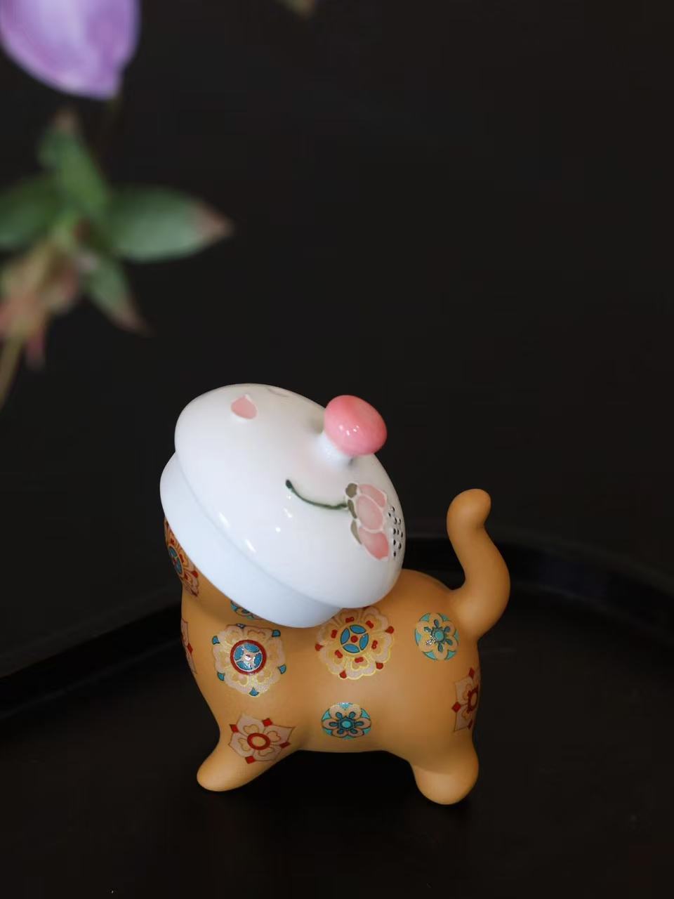微信图片_20260202112100_1644_6 Golden Duan Zisha Cat Tea Pet & Lid Rest - Handmade Ceramic Tea Accessory