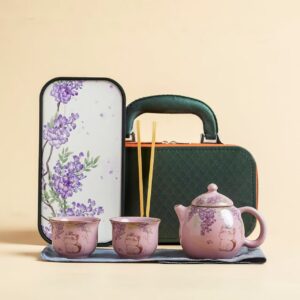 Fen Ru Yao Cicada Wing Glaze Wisteria Cat Dragon Egg Teapot Set - Crackle Glaze Ceramic Gongfu Tea Set
