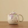 Crackle Glaze Tea Set - Stunning Fen Ru Yao Ceramic with Cat & Wisteria 5-Piece