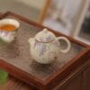 Crackle Glaze Tea Set - Stunning Fen Ru Yao Ceramic with Cat & Wisteria 5-Piece