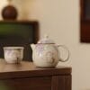 Crackle Glaze Tea Set - Stunning Fen Ru Yao Ceramic with Cat & Wisteria 5-Piece