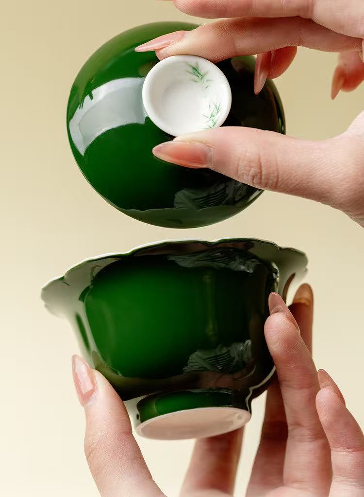 微信图片_20260218174640_1867_6 Green Bamboo Leaf Porcelain Er Cai Gaiwan Set - Modern Ceramic Tea Set with Gift Box