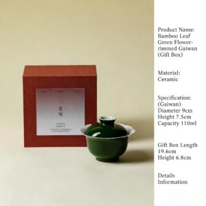 Green Bamboo Leaf Porcelain Er Cai Gaiwan Set - Modern Ceramic Tea Set with Gift Box