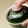 Er Cai Gaiwan - Elegant Green Porcelain with Hand-Painted Bamboo Leaf 110ml
