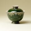 Er Cai Gaiwan - Elegant Green Porcelain with Hand-Painted Bamboo Leaf 110ml