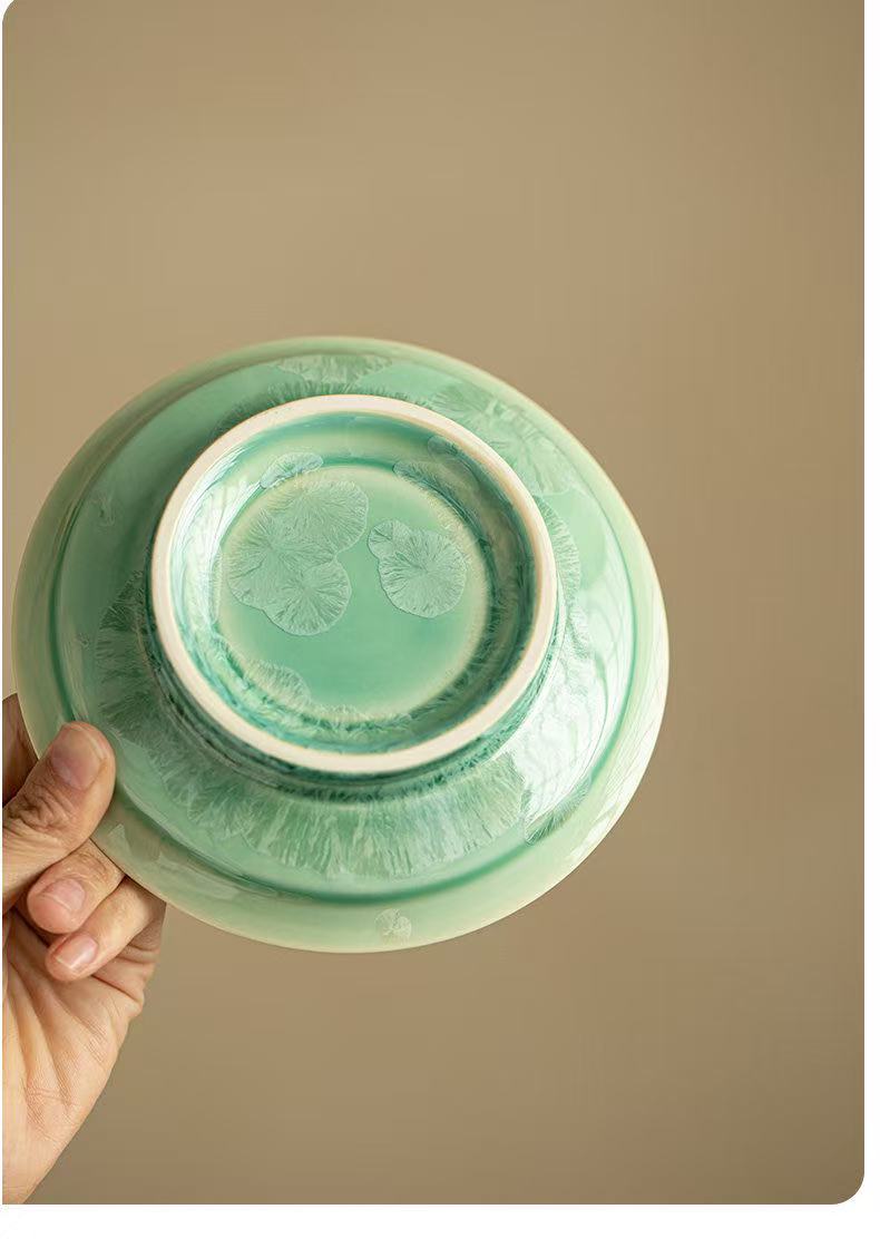 Crystal Glaze Transformation Celadon San Cai Gaiwan with Kintsugi Silver Butterflies - Complete Tea Set with Pot Stand