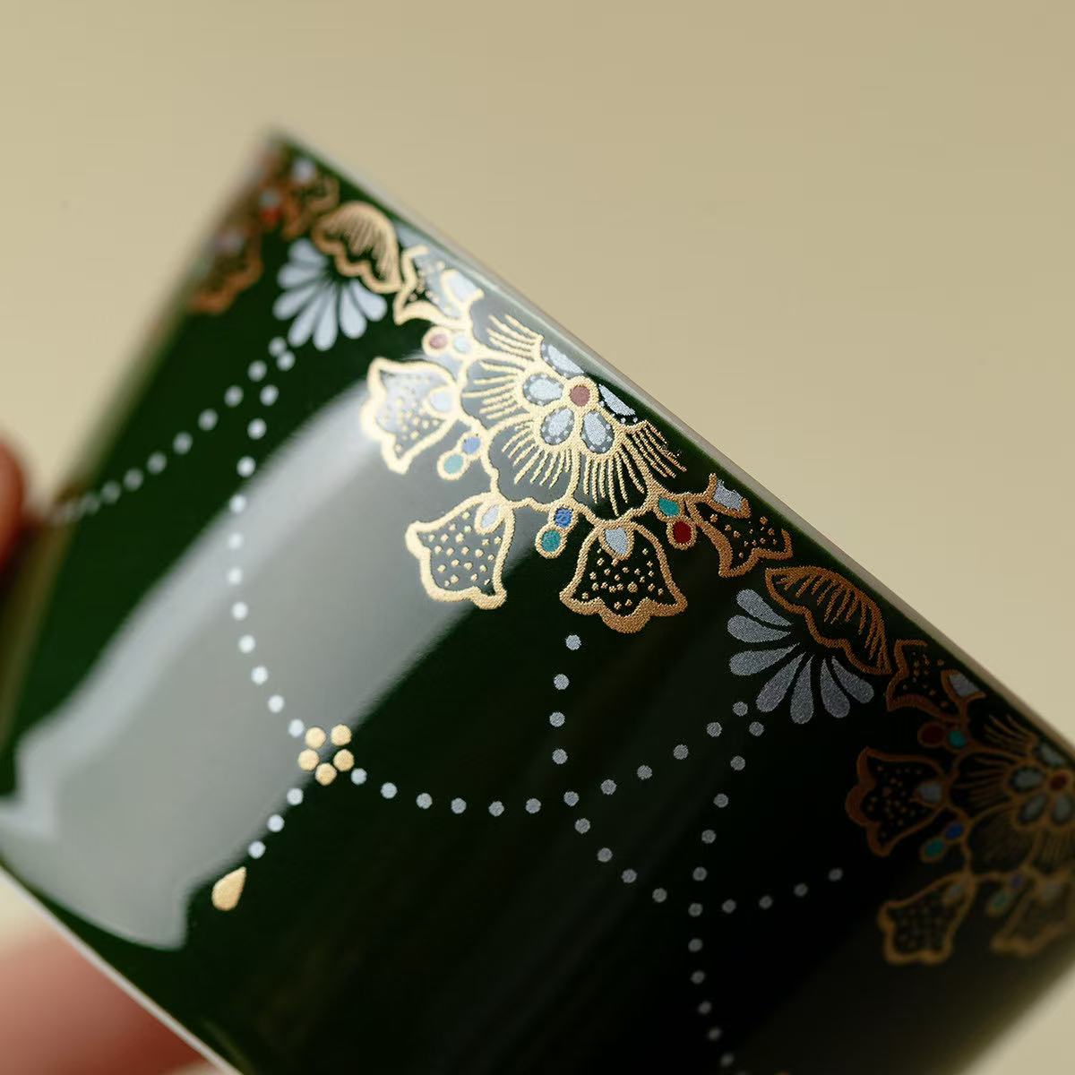 微信图片_20260221165547_1944_6 Bamboo Green "Inlay Gold & Silver" Palace-Style Straight Tea Cup - Elegant Ceramic Gongfu Teaware (Gift Boxed)