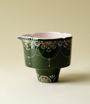 Bamboo Green "Inlay Gold & Silver" Ruyi Rim Gaiwan (Fairness Cup) - High-Footed Ceramic Gongfu Teaware