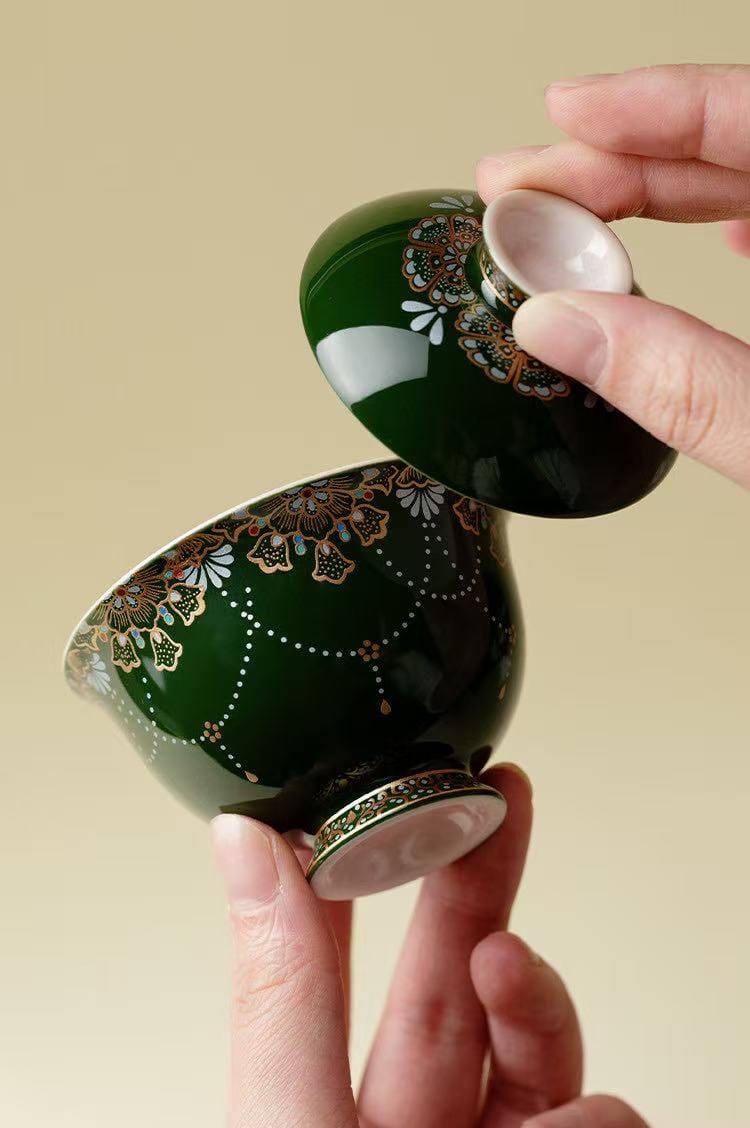 Gongfu Tea Set - Exquisite 6-Pc Silver Gilt Bamboo Leaf Collection