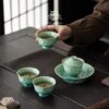 Turquoise Crystal Glaze & Silver Butterfly Gaiwan Set - 1 Pot & 3 Cups Ceramic Gongfu Tea Set