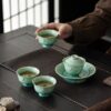 Turquoise Crystal Glaze & Silver Butterfly Gaiwan Set - 1 Pot & 3 Cups Ceramic Gongfu Tea Set