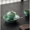 Turquoise Crystal Glaze & Silver Butterfly Gaiwan Set - 1 Pot & 3 Cups Ceramic Gongfu Tea Set