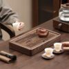 Walnut Wood "Mountain Rain" Tea Tray - Large Capacity Drainage Tea Table (1500ml)