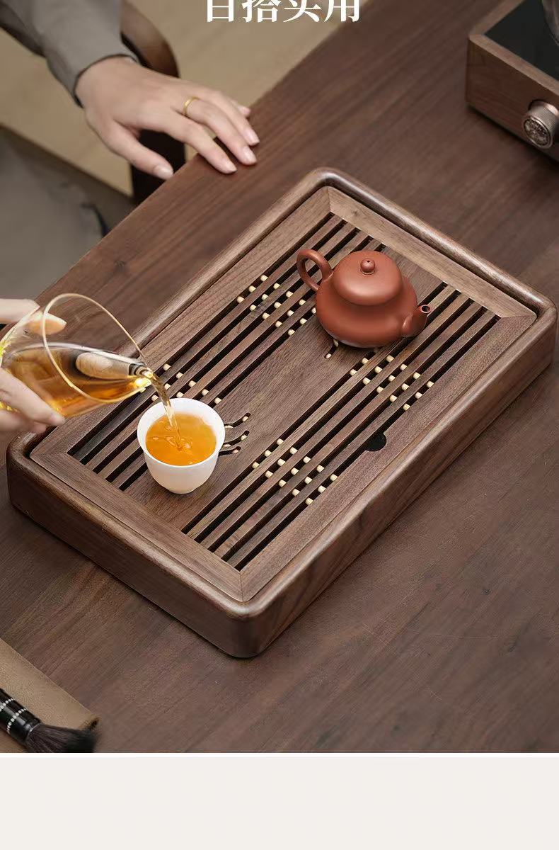 Walnut Wood "Mountain Rain" Tea Tray - Large Capacity Drainage Tea Table (1500ml)