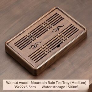 Walnut Wood "Mountain Rain" Tea Tray - Large Capacity Drainage Tea Table (1500ml)
