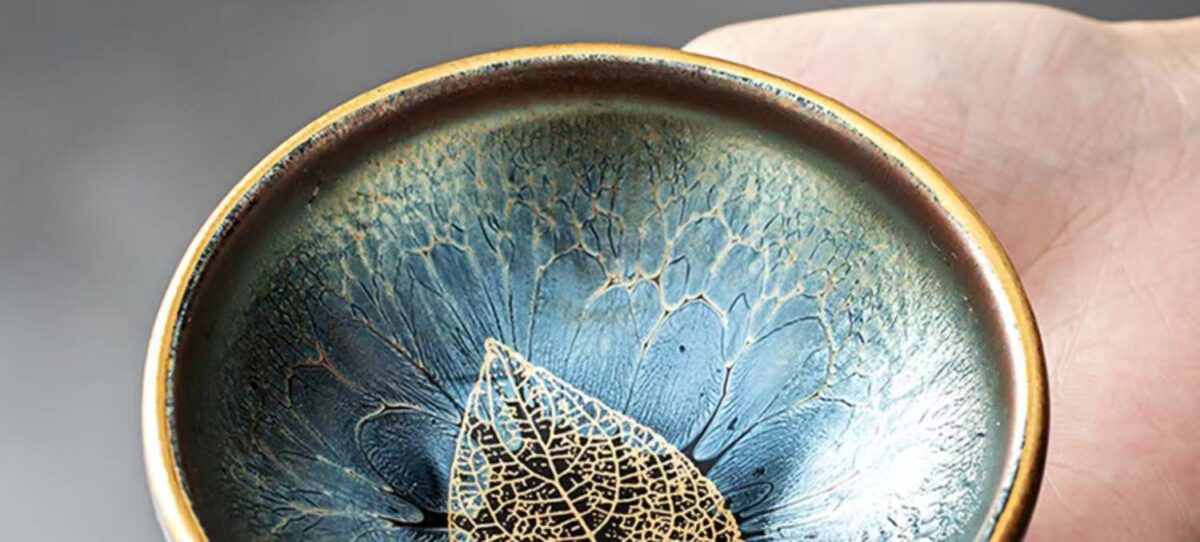 微信图片_20260222014455_2032_6 Indigo Blue "Gilded Leaf" Jian Zhan Teacup - Autumn Leaf Design (100ml)