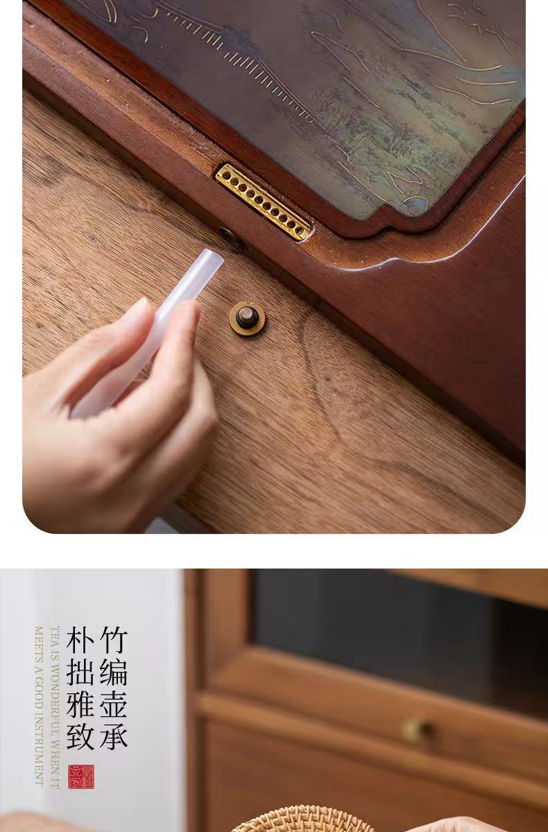 Walnut Wood "Thousand Li of Rivers and Mountains" Color-Changing Tea Tray - 50cm Large Dry Tea Table