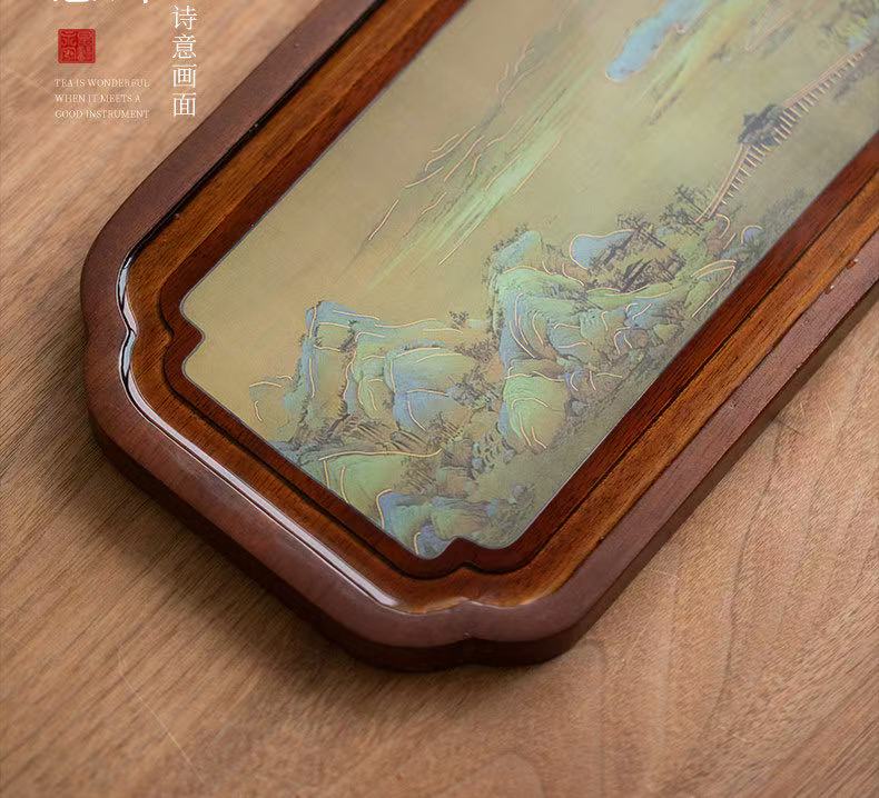 Walnut Wood "Thousand Li of Rivers and Mountains" Color-Changing Tea Tray - 50cm Large Dry Tea Table