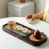 Walnut Wood "Thousand Li of Rivers and Mountains" Color-Changing Tea Tray - 50cm Large Dry Tea Table