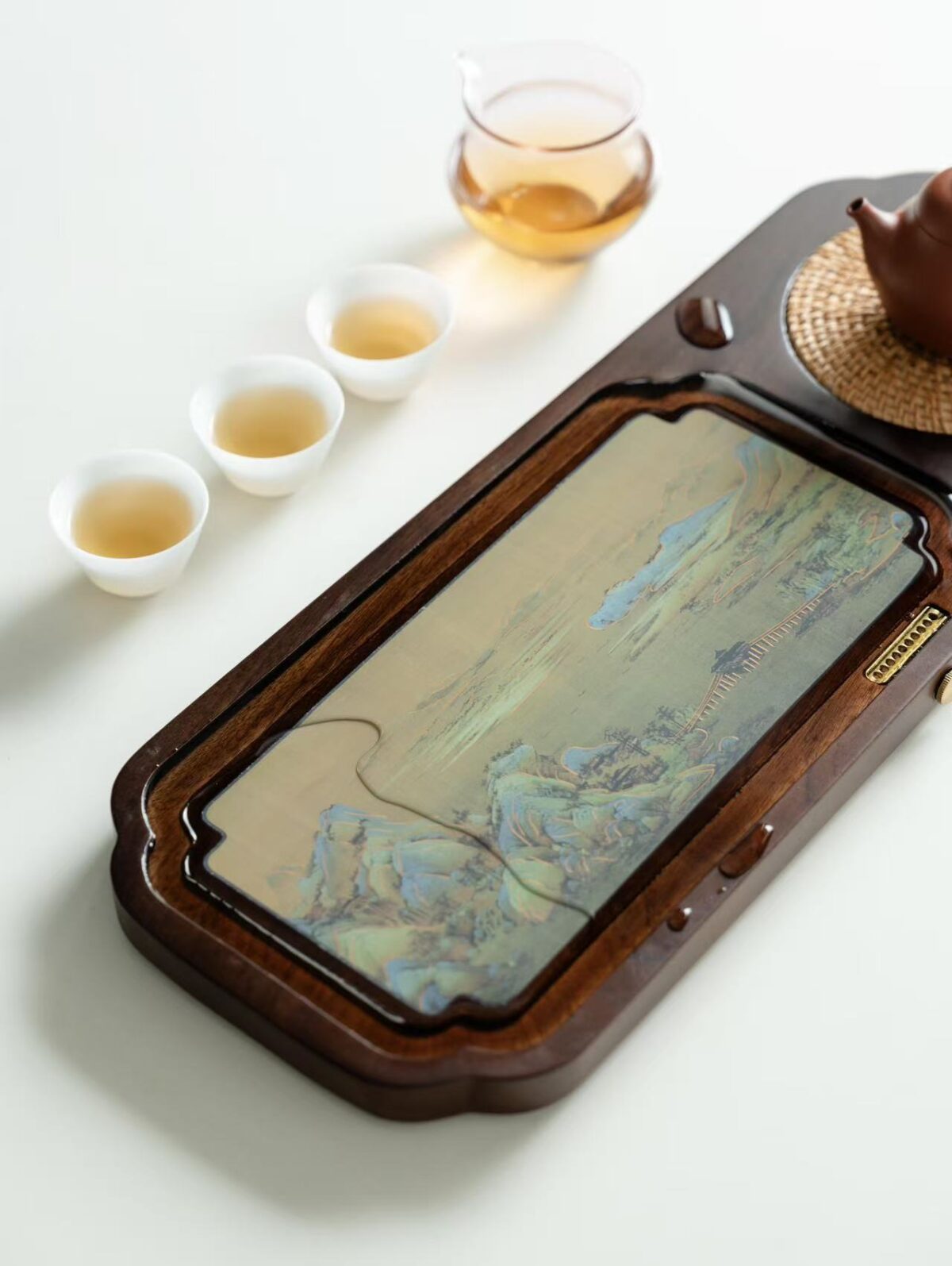 Walnut Wood "Thousand Li of Rivers and Mountains" Color-Changing Tea Tray - 50cm Large Dry Tea Table