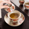 Blue and White & Flint Red Five-Piece Gongfu Tea Set - 2026 New Arrival Ceramic Gaiwan with Two Teacups (150ml Capacity)