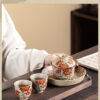 Blue and White & Flint Red Five-Piece Gongfu Tea Set - 2026 New Arrival Ceramic Gaiwan with Two Teacups (150ml Capacity)