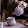 Exquisite Hand-Painted Ceramic Teapot with Violet Hydrangea Motif - Purple Blossom Tea Set with Chain Lid (165ml)