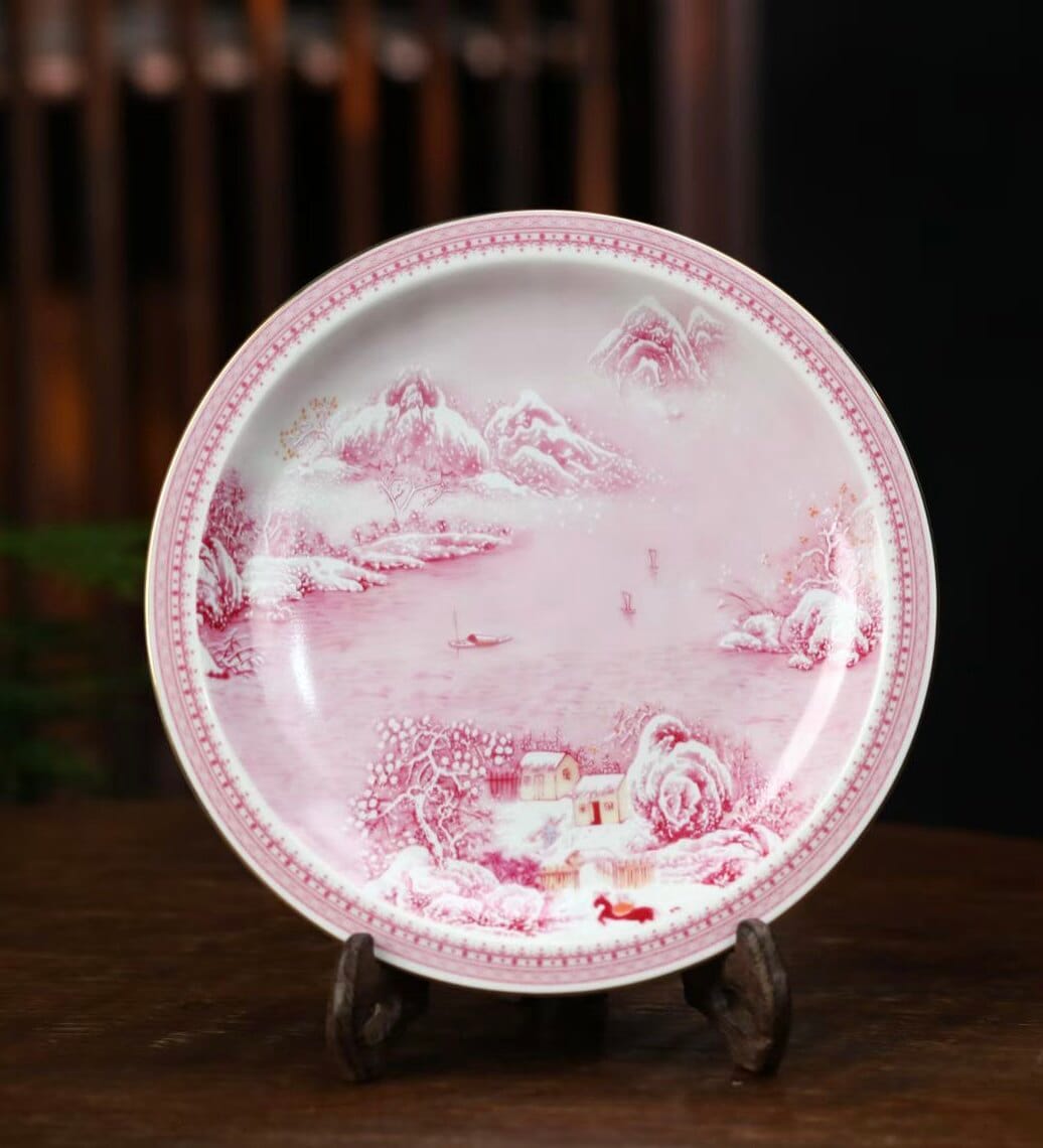 Agate Red Snowy Landscape Tea Set - Stunning Hand-Painted 6-Pc Antique Clay Set