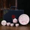 agate red snowy landscape tea set