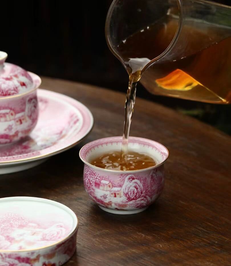 Agate Red Snowy Landscape Tea Set - Stunning Hand-Painted 6-Pc Antique Clay Set