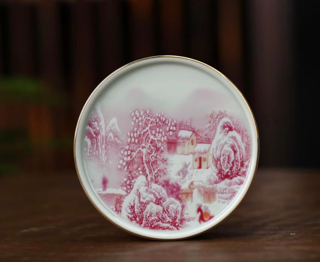 Agate Red Snowy Landscape Tea Set - Stunning Hand-Painted 6-Pc Antique Clay Set