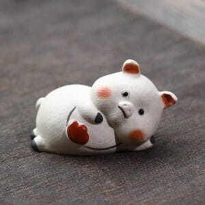 Hand-Crafted Yixing Zisha Tea Pet Pig - White Clay Prosperity Sculpture with Colorful Hand-Painted Design