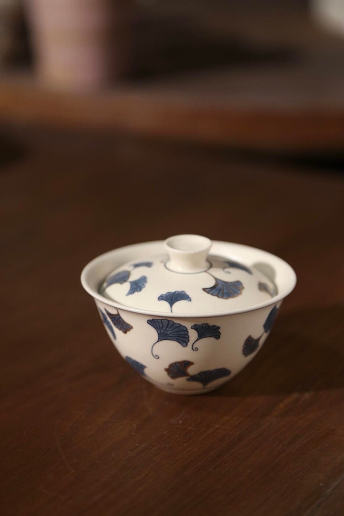 Ginkgo Leaf Gaiwan - Exquisite 150ml Plant Ash Glaze & Blue White Set