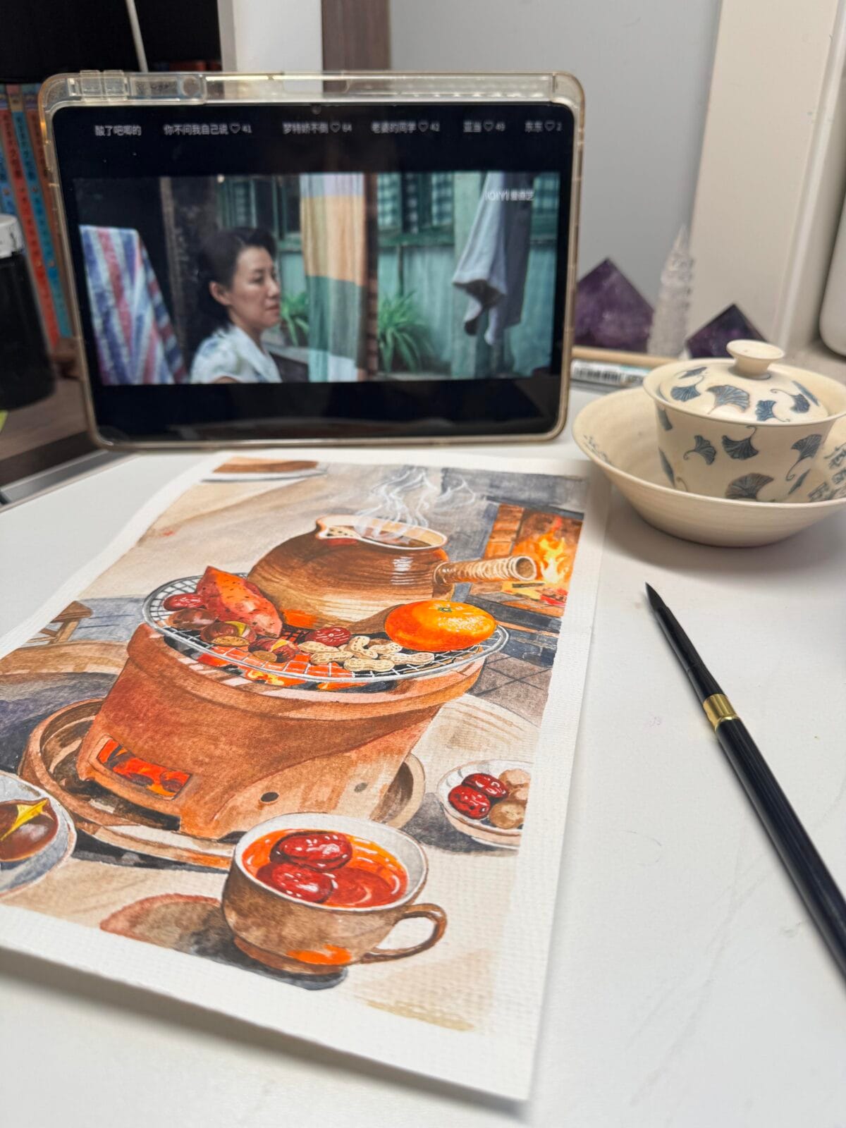 Ginkgo Leaf Gaiwan - Exquisite 150ml Plant Ash Glaze & Blue White Set