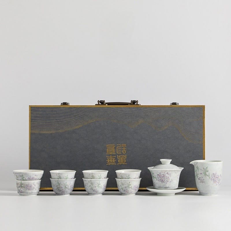 Underglaze Wisteria Tea Set - Complete 9-Pc Porcelain Set with Gift Box