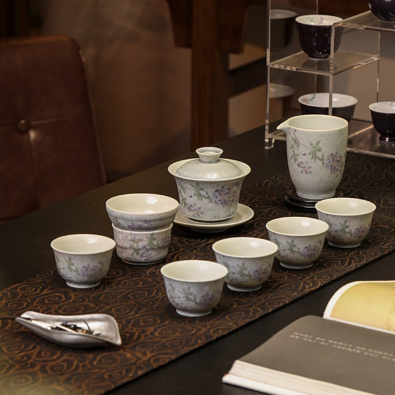 Underglaze Wisteria Tea Set - Complete 9-Pc Porcelain Set with Gift Box