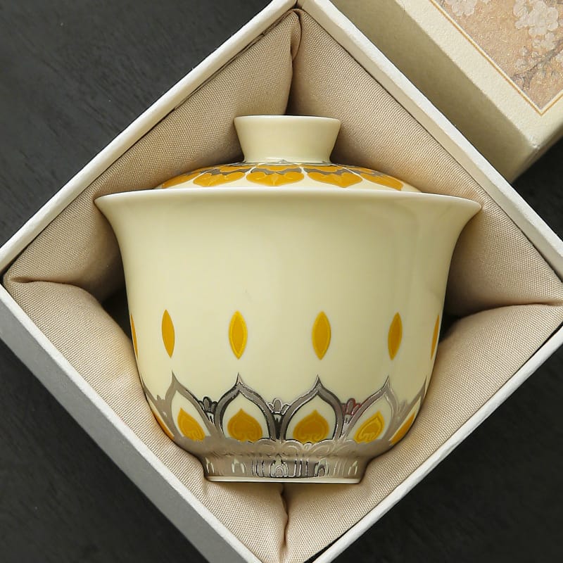 Silver Lotus Gaiwan - 150ml Art Piece Inspired by Mogao Caves