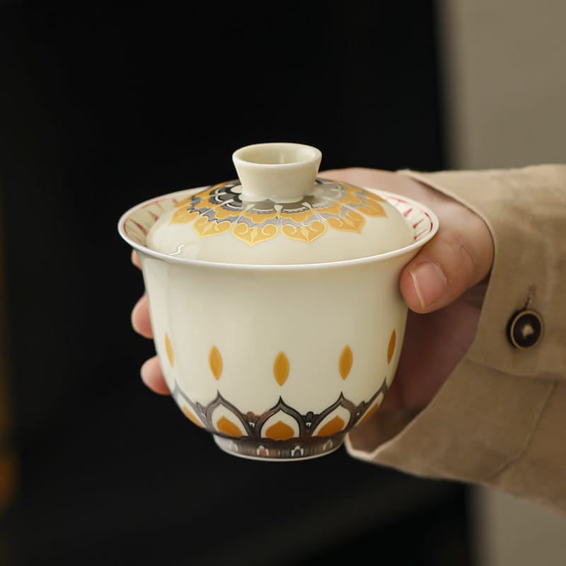 Silver Lotus Gaiwan - 150ml Art Piece Inspired by Mogao Caves