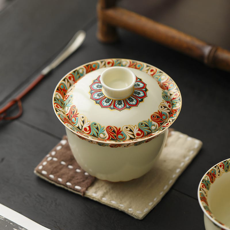 Silver Lotus Gaiwan - 150ml Art Piece Inspired by Mogao Caves