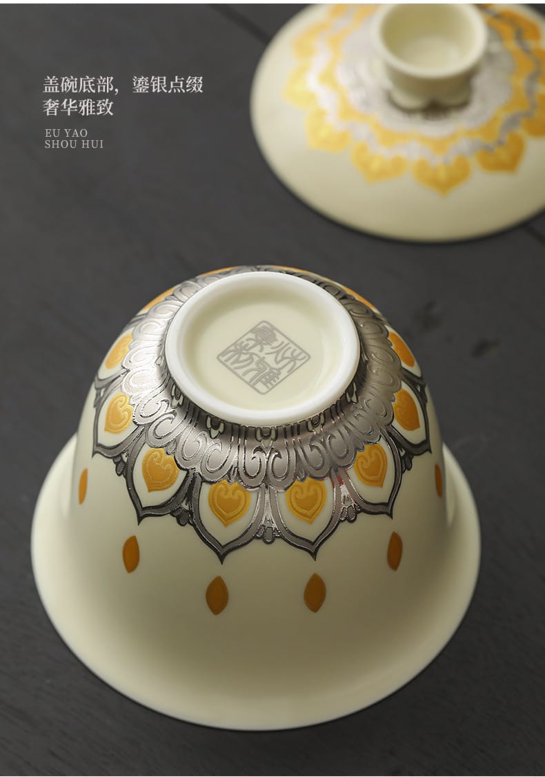 Silver Lotus Gaiwan - 150ml Art Piece Inspired by Mogao Caves
