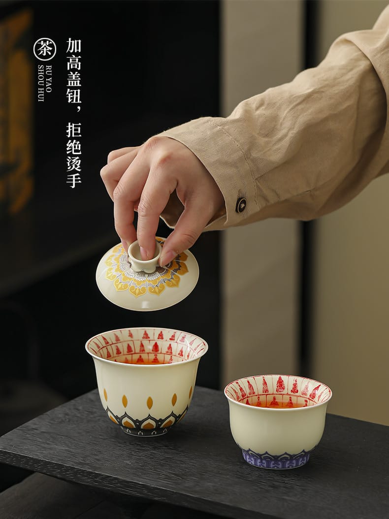 Silver Lotus Gaiwan - 150ml Art Piece Inspired by Mogao Caves