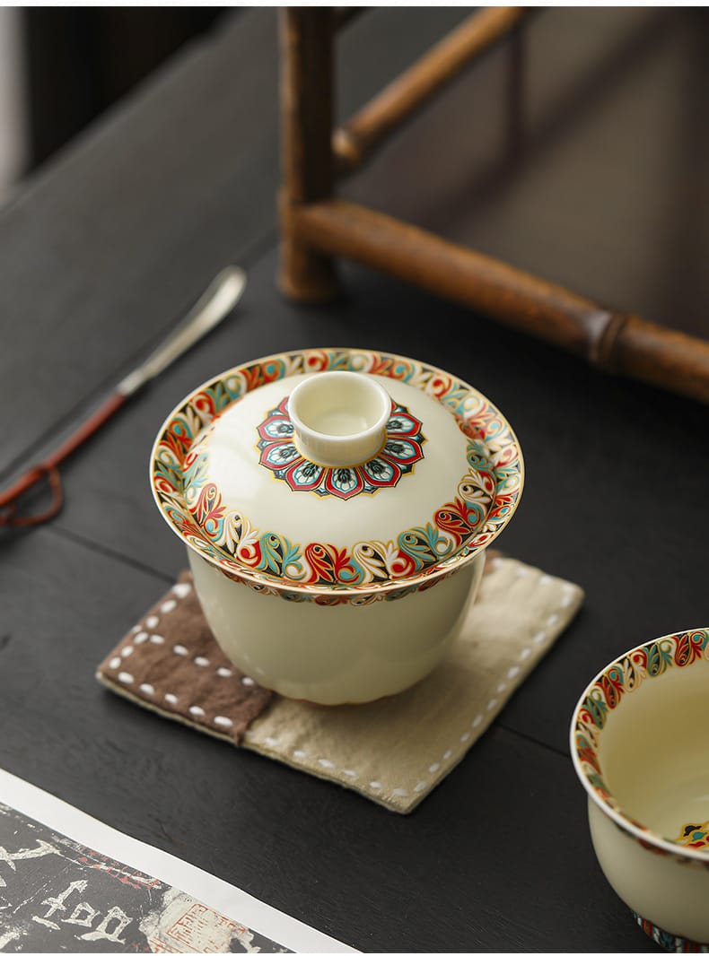 Silver Lotus Gaiwan - 150ml Art Piece Inspired by Mogao Caves