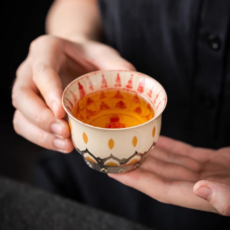 Bamboo Green Inlay Gold Silver Tea Cup: A Stunning 90ml Palace Masterpiece