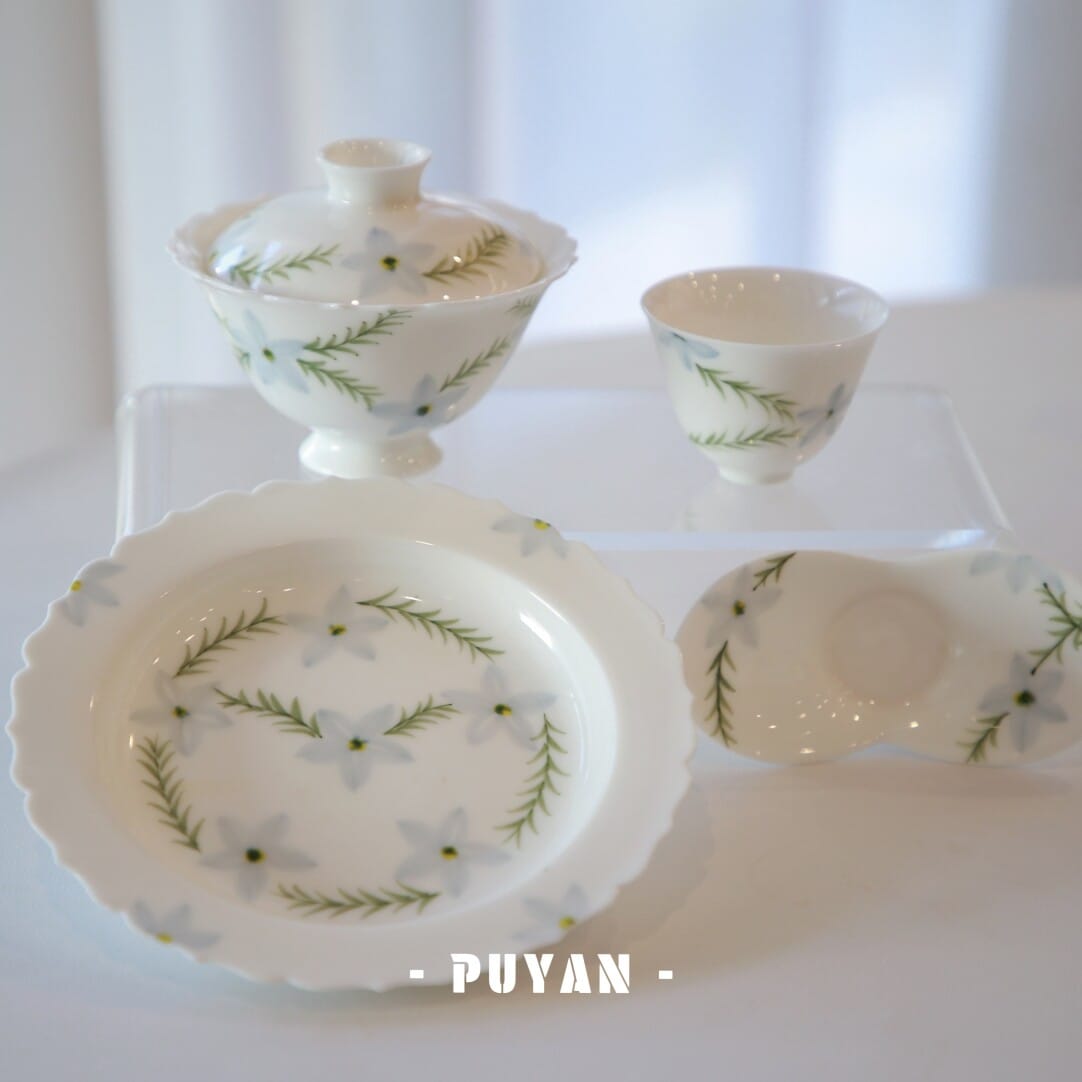 hand painted blue floral tea set