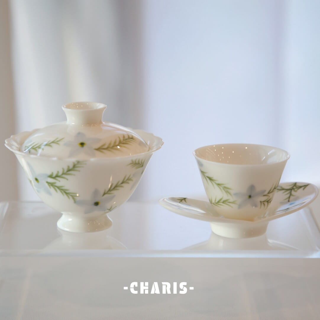 Hand Painted Blue Floral Tea Set - Elegant 3-Pc Set for Daily Rituals & Gifting