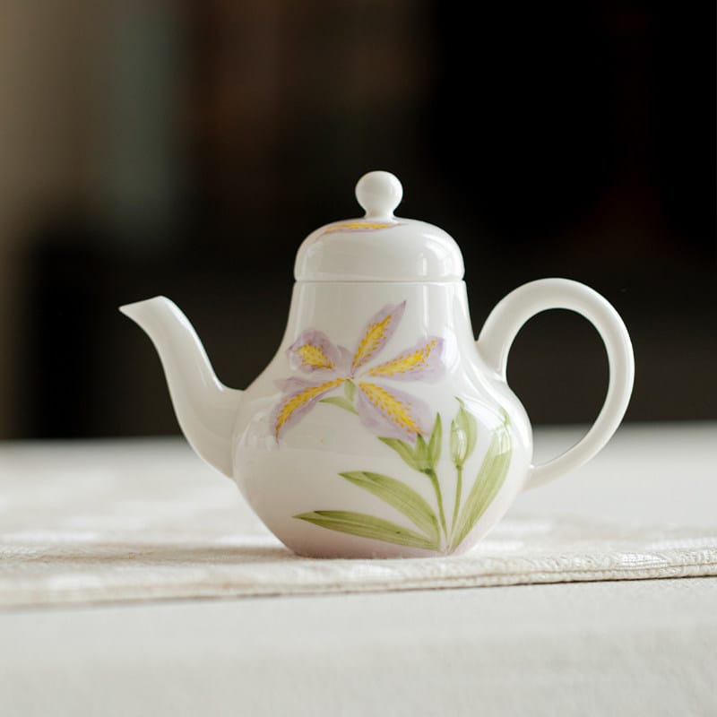 Iris Ceramic Tea Set - Beautiful Hand-Painted Floral Design, Includes Tray