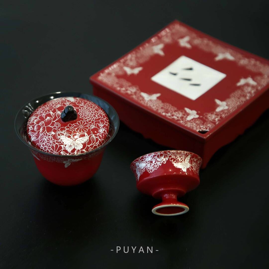 Dusky Crimson Gaiwan - Exquisite 120ml Hand-Painted Zen Tea Set