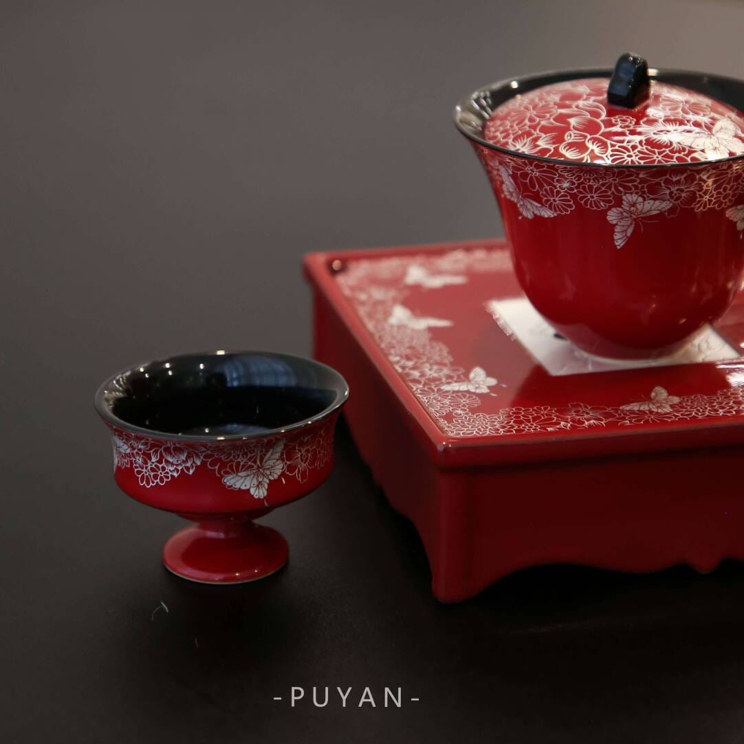 Dusky Crimson Gaiwan - Exquisite 120ml Hand-Painted Zen Tea Set