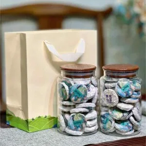 Junxistea Aged Tangerine Peel Gong Mei Tea Cakes - 90 Individually Wrapped Cakes in 2 Jars aged tangerine peel gong mei tea cakes